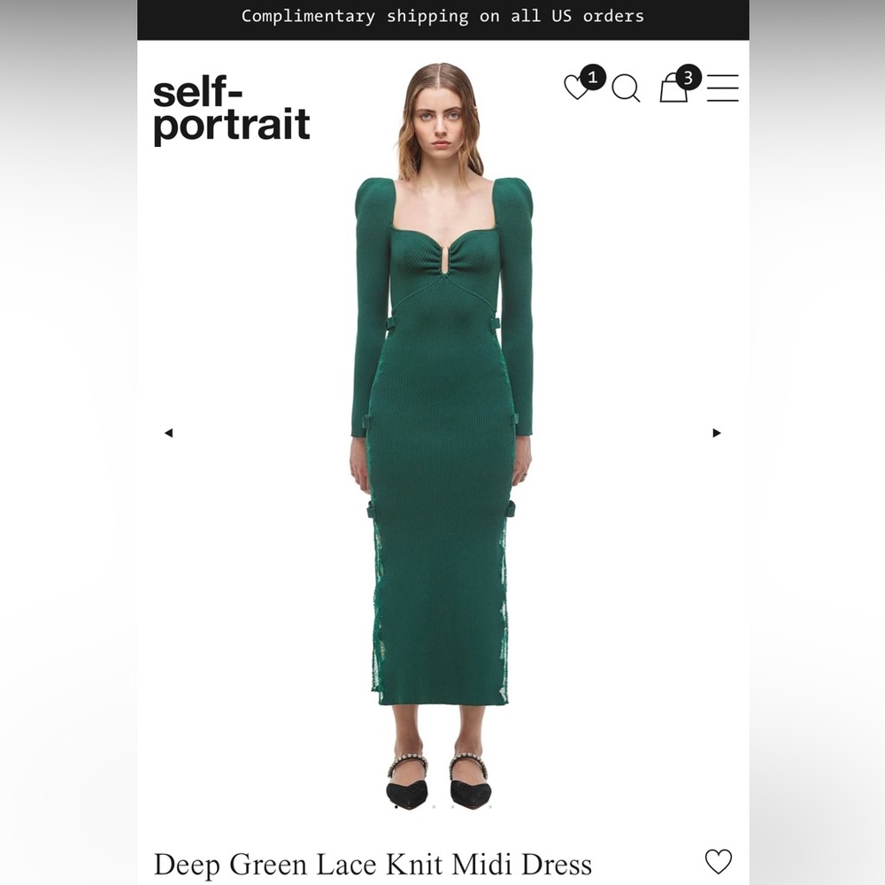 Self Portrait Deep Green Lace Knit Midi Dress